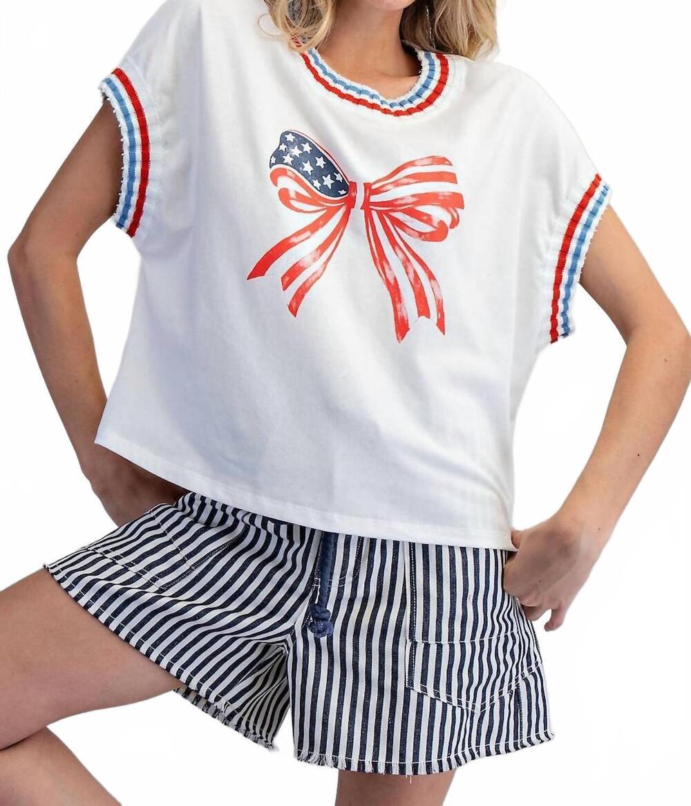 NEW EE:SOME usa graphic bow top in white multi